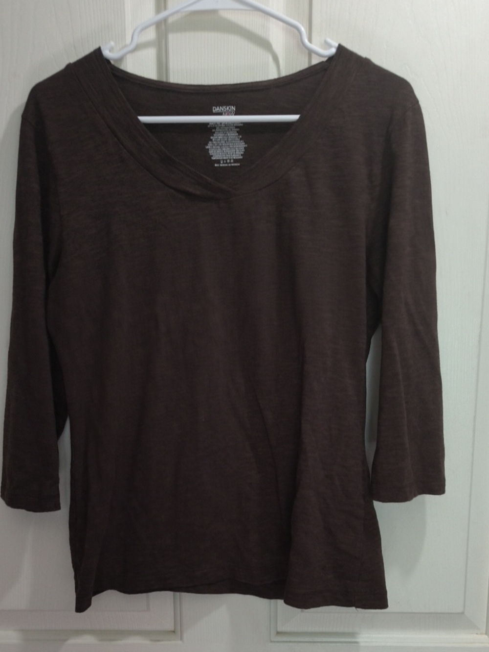 Danskin Women's Brown V-Neck Long Sleeve Tee